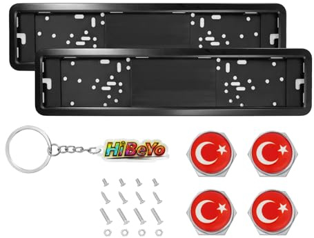 HIBEYO 2Stück Universal Auto Nummernschildhalterung Kennzeichenhalterung schwarz Nummernschildhalter Nummernschildrahmen Halter Für Kennzeichen Nummernschild Auto Zubehör Tuning-Türkei Flagge