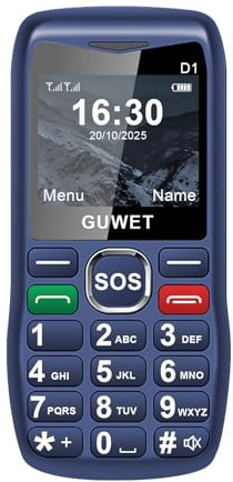 Guwet 2G Big Button Mobile Phone for Elderly, 2G Basic Phone with SOS Emergency Button | Large Buttons | Large Volume | 1600mAh Battery | Flashligh | FM Radio | Blue