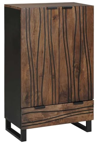 Tonture Buffet haut, marron, 60 x 33 x 100 cm, en bois de manguier massif, espace de rangement pour salon, salle à manger, couloir, console, armoire de cuisine, polyvalent, durable