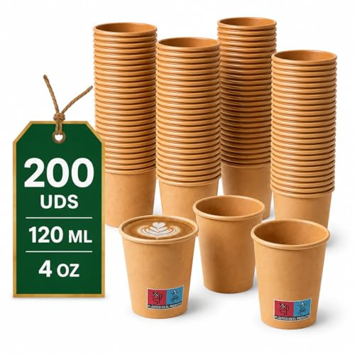 LAN&LAN – Lot 200 Gobelets Jetables en Carton pour Café – Résistants à la Chaleur & Confortables en Main – Gobelets Café à Emporter pour Cafés, Boulangeries & Événements (120ml)