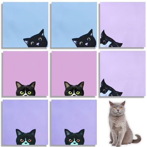 Glamifyr 8 Blöcke Katze Haftnotizen Set – Süße Cartoon Katzen Sticky Notes, Selbstklebende Notizzettel 7,5 x 7,5 cm, Geschenk für Katzenliebhaber, Büro & Schule