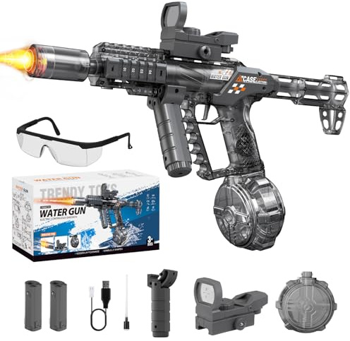 WUQNGI Wasserpistole Elektrisch für Kinder & Erwachsene, Wasserspritzpistole Klein mit Coolen LED-Flamme, Automatische Spritzpistole Sehr Stark Akku mit Groß Tank, Reichweite 8M Sommer Poolspielzeug