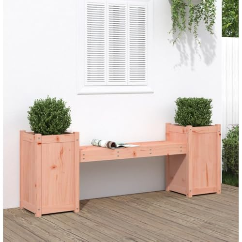 Keeushr Banc de jardin avec 2 pots de fleurs en bois massif de sapin Douglas 180 x 36 x 63 cm pour terrasse et extérieur, siège durable avec jardinières, meuble de jardin robuste