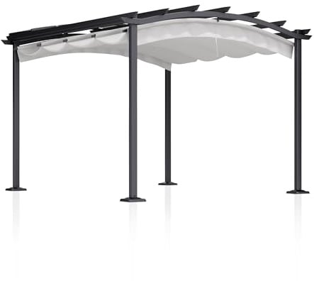 KHG Pavillon Pergola 3x3 m mit ausziehbarem Dach - Aluminium- & Stahlgestell pulverbeschichtet Anthrazit, Polyesterdach Grau, Höhe 230 cm, wetterfester Gartenpavillon