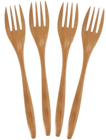 iplusmile Juego de 4 Utensilios de Cocina de Madera Tenedor Resistente al Calor y Bordes Lisos para Uso en Restaurantes y Hogar