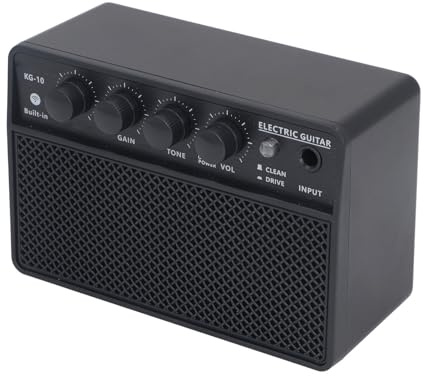 Rengue Mini Kit Amplificatore Portatile per Chitarra Elettrica da 10 W, Amplificatore Bluetooth Ricaricabile con Doppio Canale, Batteria da 2000 MAh, Jack per Cuffie e Ingresso
