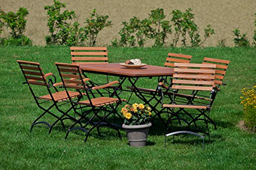 MERXX 7tlg. Schlossgarten Set, 6 Klappsessel, 1 Klappausziehtisch, 100 (150) x 90 cm