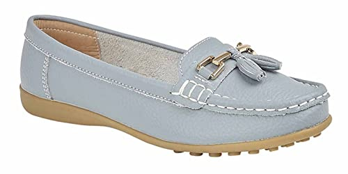 Jo & Joe Ladies Leather Loafer Shoes Plimsole Pumps Womens Flat Shoes Baby Blue Size UK 5 EU 38