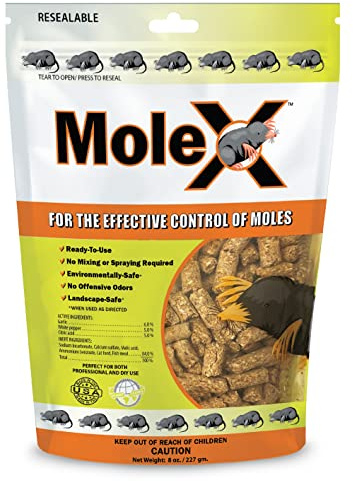 RatX EcoClear Products 620204, MoleX All-Natural Non-Toxic Humane Mole Killer Pellets, 8 oz. Bag