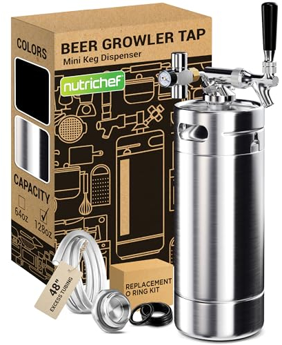 NutriChef Pressurized Growler Tap System - Stainless Steel Mini Keg Dispenser Portable Kegerator Kit - Co2 Pressure Regulator Keeps Carbonation for Craft Beer, Draft and Homebrew - PKBRTP100.5 (128oz)