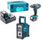 Makita Baustellenradio DMR110 + Bohrschrauber DDF482RTJ 2x 5,0 Ah|Lader|MAKPAC