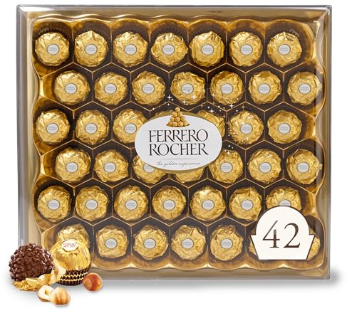 Ferrero Rocher Gourmet Hazelnut Milk Chocolate Gift Box, 42 Individually Wrapped Chocolates, 18.5 oz