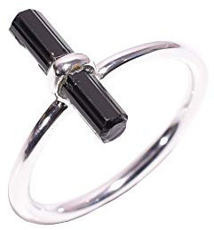 Ring aus 925er Sterlingsilber, natürlicher roher schwarzer Turmalin-Edelstein, Damenschmuck RSR3611a, Metall, schwarz, Turmalin