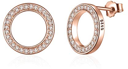 Kamise Ohrstecker Silber 925 Damen, Rose Gold Kreis Ohrringe Stecker, 925 Sterling Silber Round Ohrstecker Ohrringe mit Zirkonia, 11mm Klein Hypoallergen Knorpel Ohrring, Silberschmuck für Mädchen