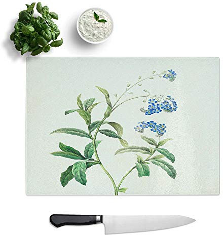 Glass Chopping Board - Water Forget-Me-Not Flowers by Pierre-Joseph Redoute - Textured Worktop Saver Cutting Board - Heat Resistant, Shatterproof and Hygenic - 28.5 x 20 cm