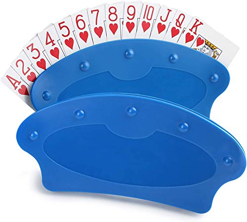 LotFancy Spielkartenhalter Kartenhalter Spielkarten für Senioren Kinder, 2 Stück Spielkartenständer Blau Plastik Freisprech