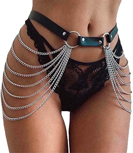 Yobooom Punk Leder Harness BH Body Chain Sexy Taillenketten Nightclub Prom Body Chains Mode Belly Belts Body für Frauen Schwarz