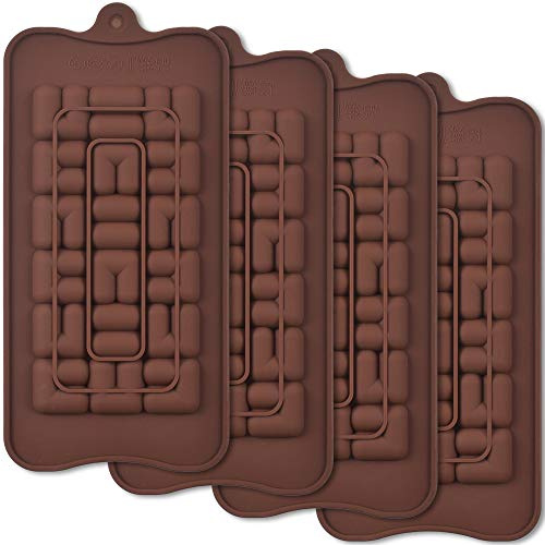 ionEgg Silicone Chocolate Bar Moulds, Break Apart Chocolate Moulds, Homemade Protein and Energy Bar Moulds, 4 Packs
