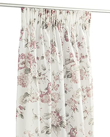 LANDKING Gardine, Vorhang, Dekoschal mit Multifunktionsband, Blumen Rosen, Blickdicht, 140 x 255 cm, Landhaus, Romantik, Polyester, Farbe rosa