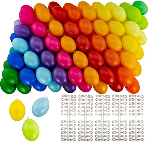 Lemotoy 100 PCS Bunte Plastikeier für Geschenke und Dekorationen, Dekoeier Kunststoffeier für Jungen und Mädchen, Aufhängen Eier für Geburtstag, Weihnachten