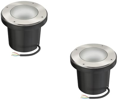 ledscom.de 2 Stück Bodeneinbauleuchte BOFU für außen, IP67, schwenkbar, edelstahl, rund, 150mm Ø, 1x GU10 max. 15W, Milchglas