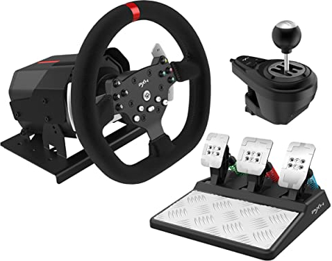 PXN V10 Gaming Racing Steering Wheel and Pedals, Gear Shifter with Driving Force Feedback, 270/900 Degree Rotation, Compatible with Windows PC, PS3, PS4, Xbox One, Xbox Series