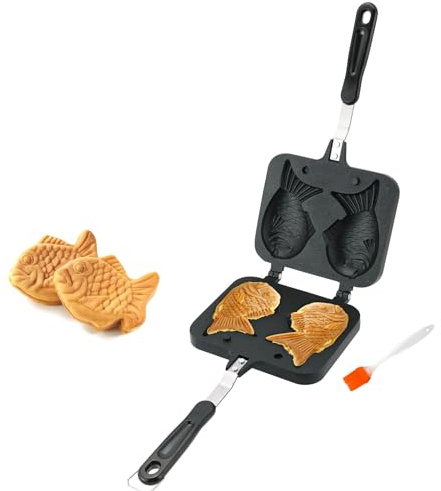 AMGSH Taiyaki Fish Shape Cake Pan Waffle Cake Maker Fish-Shaped Pancake Double Pan Mold for Home Cooking with Silicone Oil Brush