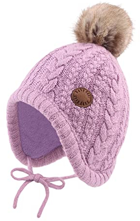 XIAOHAWANG Baby Wintermütze Mädchen Jungen Warm Strickmütze mit Pompom Niedliche BabymüTZE Herbst,Winter(Lila, 18-36 Monate)