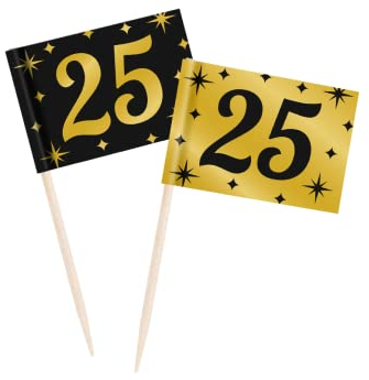 PD-Party - Cocktailstäbchen für 25. Geburtstag - Deko Geburtstag - Jubiläum Dekoration - Schwarz Gold Deko - Party Deko - 25. Geburtstag Junge & Mädchen - Geburtstags Deko - 50 Stück