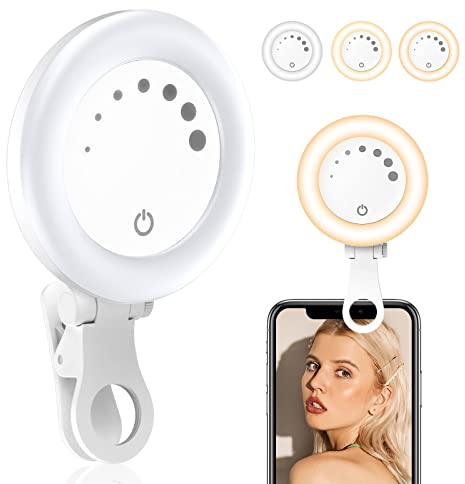 UBeesize Selfie Licht, F508 Handy Licht 3 Lichtmodi Ringlicht Handy USB-Aufladbar Videokonferenz Licht mit Handys, iPads Ringlicht Laptop für Bilder Für Live-Streaming, Vlog