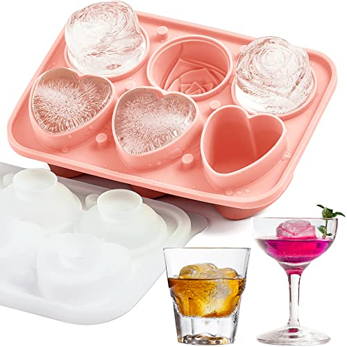 Rosen & Herzen Eiswürfelform, MEETRUE Rose Eiswürfelform Silikon Eiswürfelbehälter mit Klarem Trichter-Deckel, Neuheit Eiswürfel Kugel Form Eiswürfelbehälter für Cocktails Whiskey Getränke, Grün