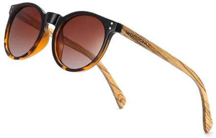 WOODONLY Holz Runde Polarisierte Sonnenbrille - Mode Holz Sonnenbrille für Damen und Herren Perfekte Geschenke (Braun)