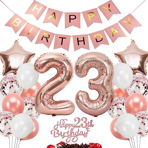 Feelairy Geburtstagsdeko 23 Jahre Mädchen, Rosegold Luftballon 23. Geburtstag Deko Mädchen, Tortendeko Happy 23th Birthday Deko 23 Jahre Mädchen, Ballon 23. Geburtstag Kinder Party Dekoration Set