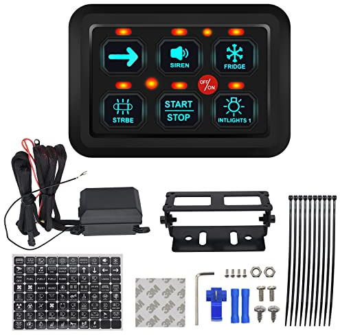 Geloo Pannello interruttore 6 Gang, 12 V/24 V Sistema di Controllo del Circuito Universale Touch Switch Box sette colori Regolabile per auto, camion, camper, barca, SUV