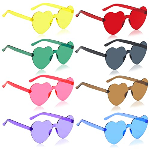 Herzform Sonnenbrille, 8 Paar/12 Paar Randlose Herzbrillen, Farben Party Brille, Herzförmige Partybrille, Herz Hippie Brille für Fasching Foto Requisiten Geburtstagsfeier für Kinder und Erwachsene