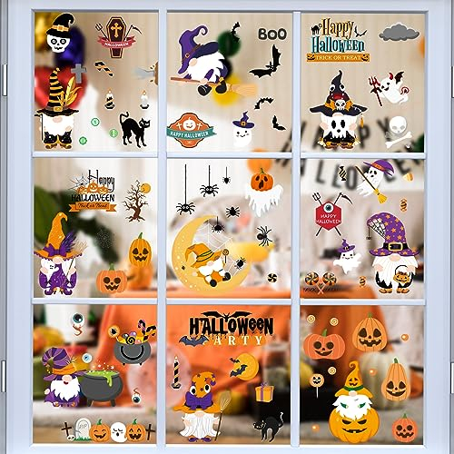 AUAUY 70PCS Halloween Fensterbilder, Statische Selbstklebend Wiederverwendbar Aufkleber, Bat Castle Baummonster Spinne Schädel Kürbis Deko für Party (9 Blatt)