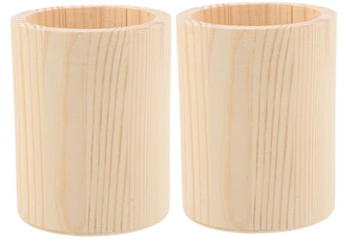 Garneck 4pièces Porte-crayon Bois Naturel Support De Bureau Avec Compartiment Unique Pot Rond Pour Rangement De Fournitures Pour Maison Bureau