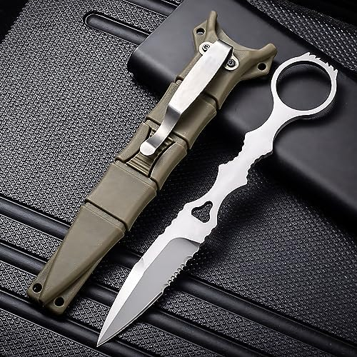 Klein Messer, EDC Messer mit Kydex Scheide,Pocket Knife, 17CM 440C Feststehende Klinge, Scharfes Taschenmesser Taschenwerkzeug Gürtelmesser für Outdoor Camping