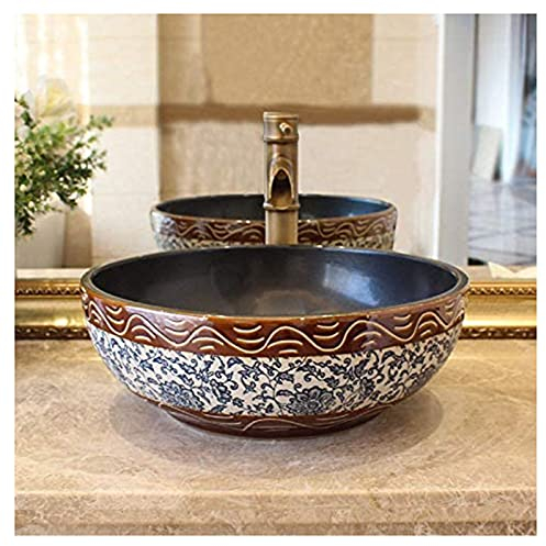 ZYLDDS Lavabo en Forme Rond Céramique 41 x 15 cm,Vasque à Poser Salle de Bain,Lave-Mains de Salle d'eau Vasque à Poser de Bain Maison,Pas d'autres Accessoires