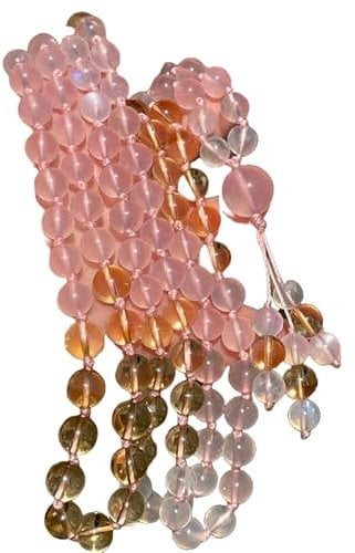 WORLD WIDE GEMS Blue Moonstone Citrine Asterism Rose Quartz Stone Mala Beads, 108 Mala Necklace, Knotted Mala, WWG Necklace, Yoga Jewelry Meditation Beads Spiritual Jewelry Boho Jewelry