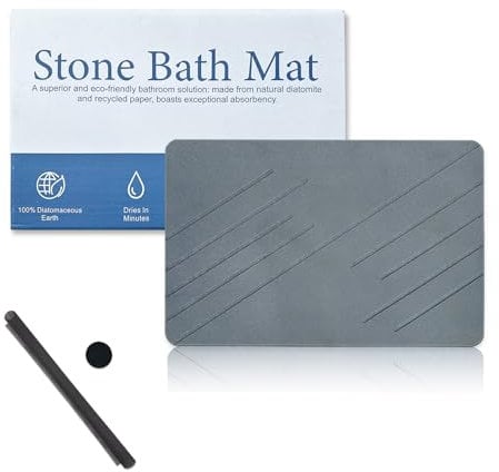 Marakruki Natürlich kieselgur Badematte Stein, 39 * 60CM Diatomite Stone Bath Mat, rutschfeste Stein Bodenmatte, Super Absorbierende Kieselgur Duschmatte (Dunkelgrau)