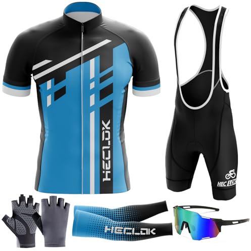 Herren Kurzarm Fahrrad Trikot Set,2024 neu Radtrikot Set Herren Kurzarm mit Atmungsaktiv Schnell Trocknend Radtrikot Mit 9D Sitzpolster für MTB Rennrad Fahrradbekleidung Set (TYP-7,L)