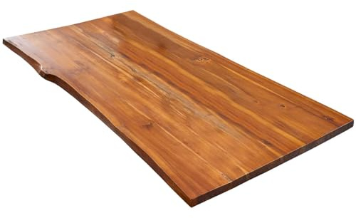 SAM Tischplatte 120x80 cm Akazie Cognac lackiert Baumkante Holzplatte | Baumkanten-Platte massiv, für Heimwerker, Arbeitsplatten, Tische & UVM., Kombinierbar mit unseren Tischgestellen