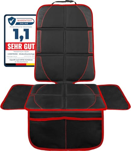 LIONSTRONG® Kindersitzunterlage Autositzschoner [ISOFIX GEEIGNET] - Autositzauflage wasserabweisend - Sitzschutz Sitzschoner Auto Kindersitz - Auto Sitzauflagen - universell kompatibel (Rot)