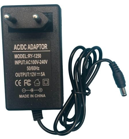 Chargeur d'alimentation 12V 5A Adaptateur d'alimentation 100V-240V AC à DC,60W Transformateurs 5,5 x 2,1/2,5mm pour Caméra, Routeur, Bande Lumineuse LED