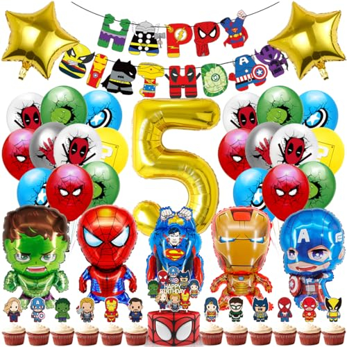 Superhelde Geburtstagsdeko 5 Jahre, Geburtstagdeko Kinder, Heros Luftballon GeburtstagDeko Junge, Geburtstag deko Tortendeko für Thema Party