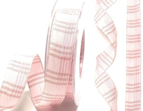 s.dekoda Schleifenband 15m x 25mm Rosa - Weiß Kariert Geschenkband Dekoband [2906]