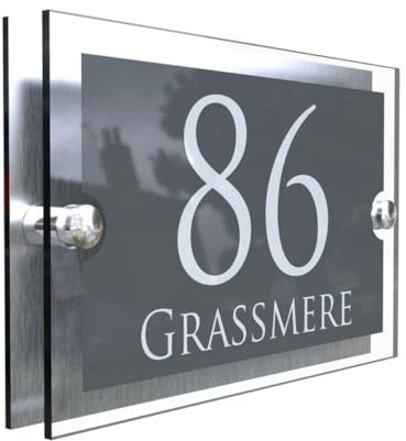 Numéro de maison moderne en acrylique 3D personnalisé pour l'extérieur, panneau de rue personnalisé, plaque de numéro de porte pour mur de maison (21 x 15 cm)