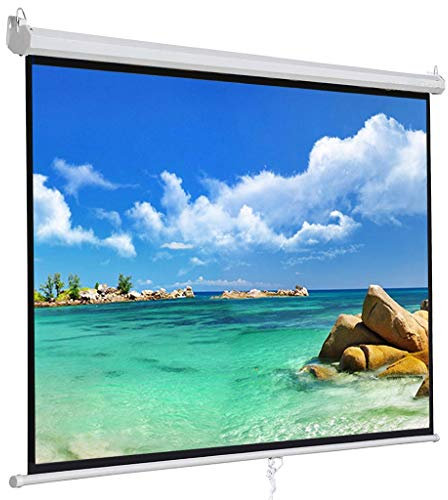 KCUZO Manual Pull Down Projector Screen 120 inch 4:3 Widescreen Retractable Auto-Locking Portable Projection Screen