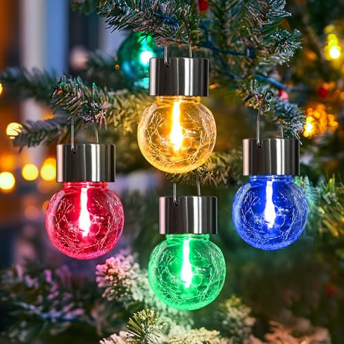 GIGALUMI Hanging Solar Lights Outdoor Garden, New Upgraded Moving Led Beads,4 Pack Waterproof Hanging Globe Solar Lights for Garden Yard Patio Decoration (Multiple Colors)